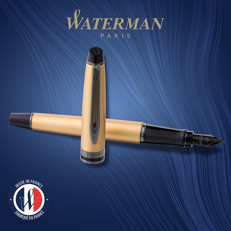 Waterman Expert Fountain Pen - Metallic Gold Lacquer with Ruthenium Trim - Medium Point - Gift Box Included - Image 2